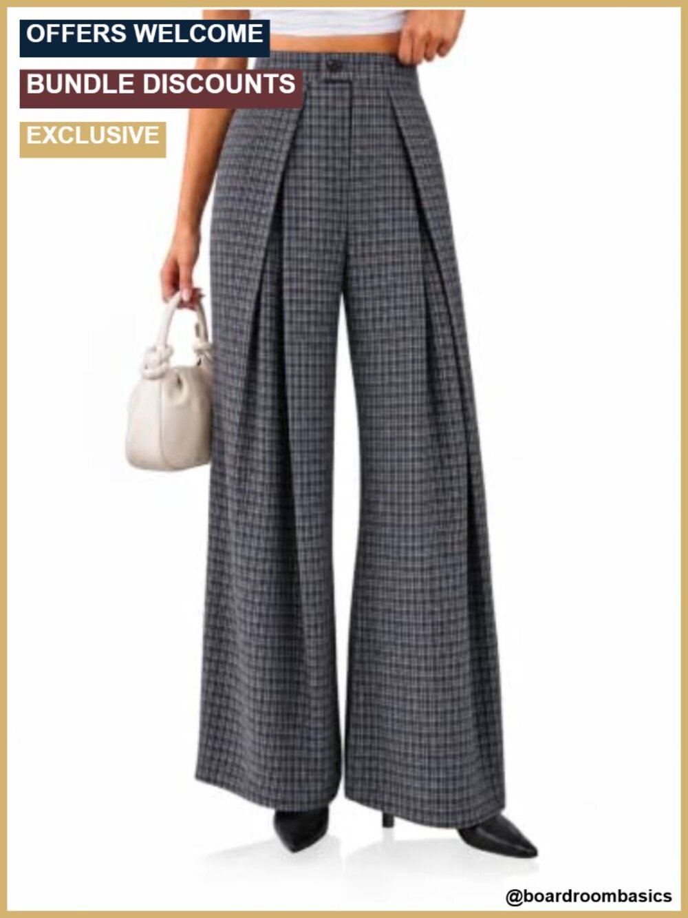 Wide Leg Gingham Pants Pleated High Waist Palazzo Trousers